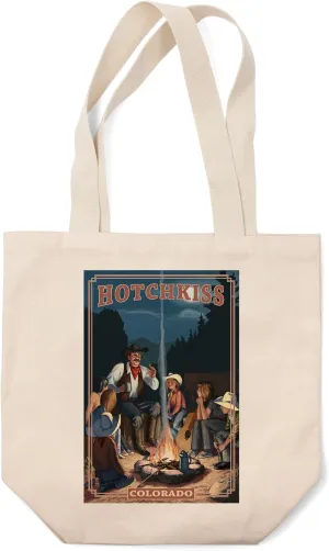 Lantern Press Hotchkiss, Colorado, Cowboy Campfire Story Telling (100% Cotton Canvas Reusable Tote Bag)