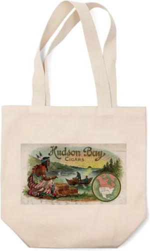 Lantern Press Hudson Bay Brand Cigar, Native American, Vintage Label (100% Cotton Canvas Reusable Tote Bag)