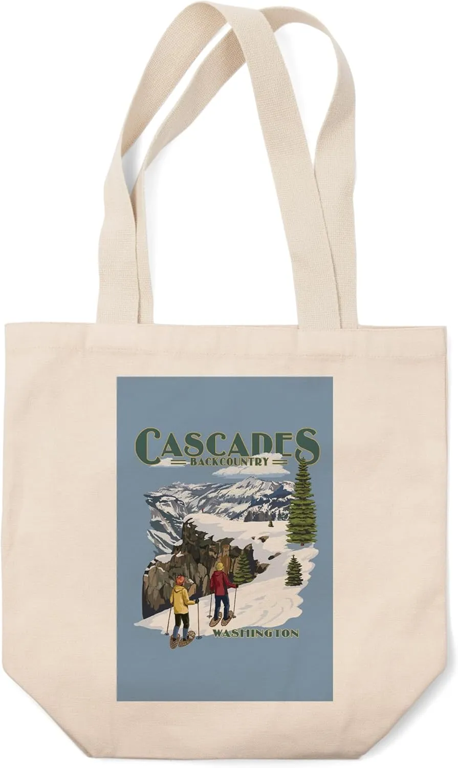 Lantern Press North Cascades, Washington, Snowshoer Scene, (100% Cotton Canvas Reusable Tote Bag)