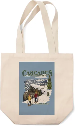 Lantern Press North Cascades, Washington, Snowshoer Scene, (100% Cotton Canvas Reusable Tote Bag)