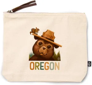 Lantern Press Oregon, Smokey Bear and Squirrel, 100% Cotton Zipper Pouch, Travel Accessory, Go Bag