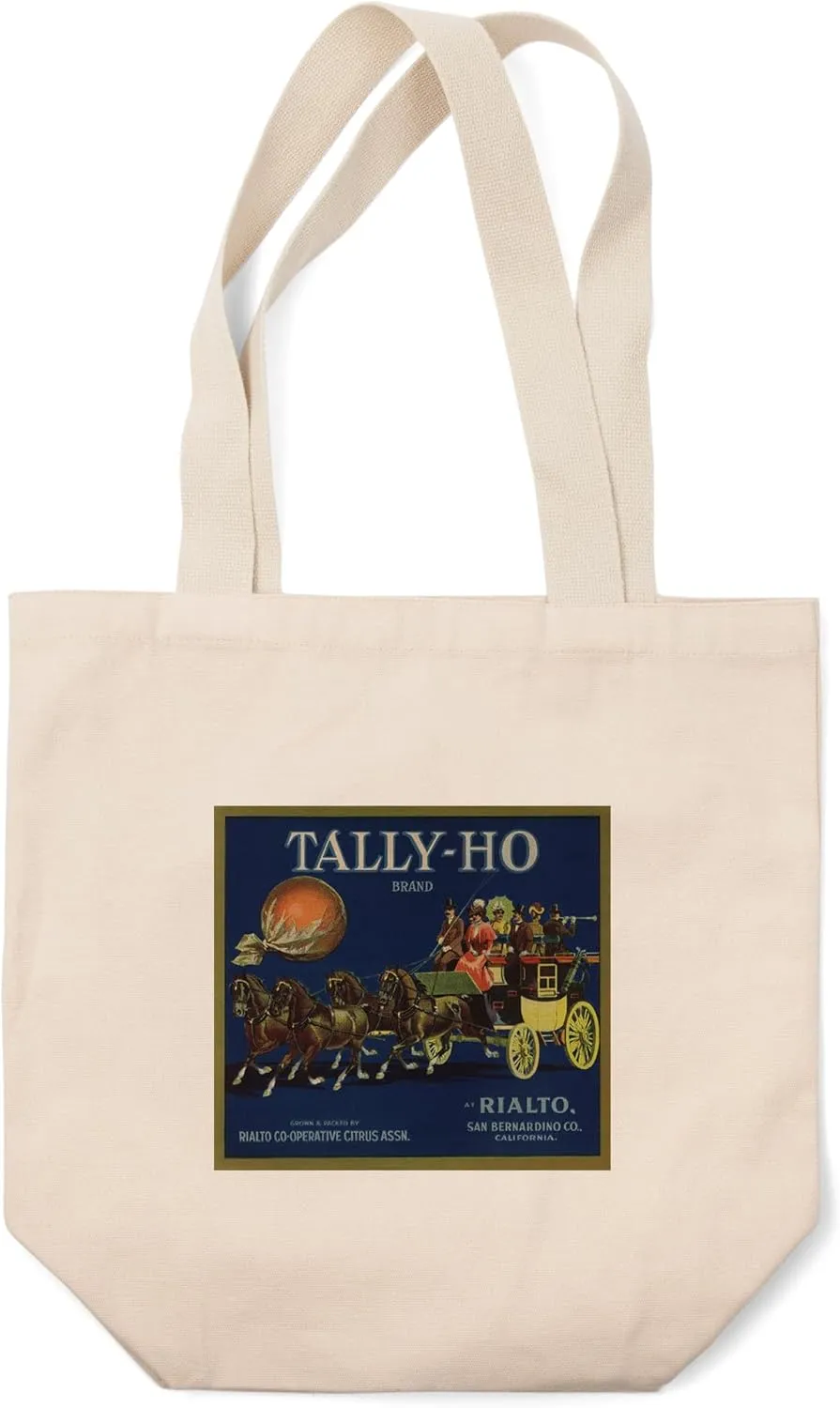 Lantern Press Tally Ho Brand, Rialto, California, Citrus Crate Label (100% Cotton Canvas Reusable Tote Bag)