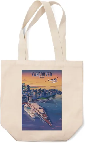 Lantern Press Vancouver, Canada, Canada Place, Lithograph (100% Cotton Canvas Reusable Tote Bag)