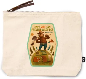 Lantern Press Washington, Smokey Bear with Shovel, Only You can Prevent Wildfires, 100% Cotton Zipper Pouch, Travel Accessory, Go Bag