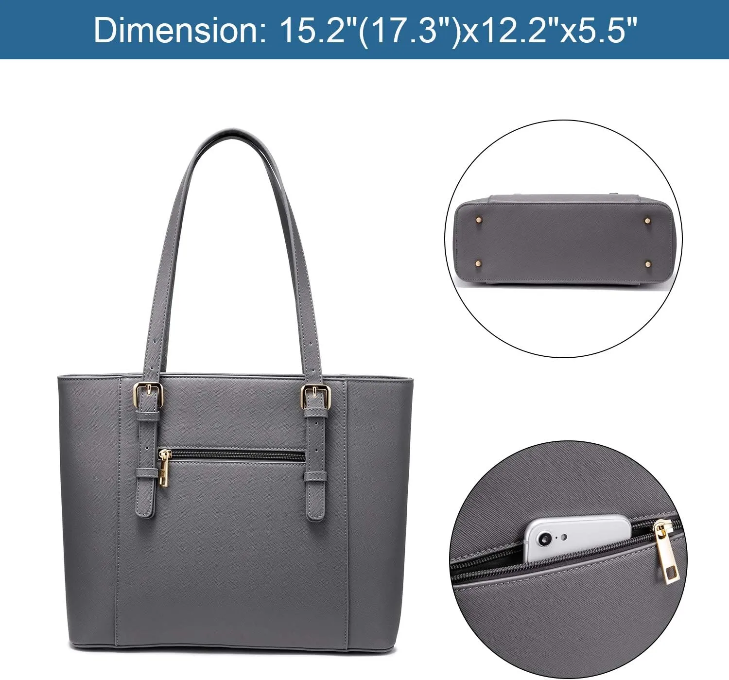 Laptop Bag for Women Large Office Handbags Briefcase Fits Up to 15.6 inch (Updated Version)-Grey