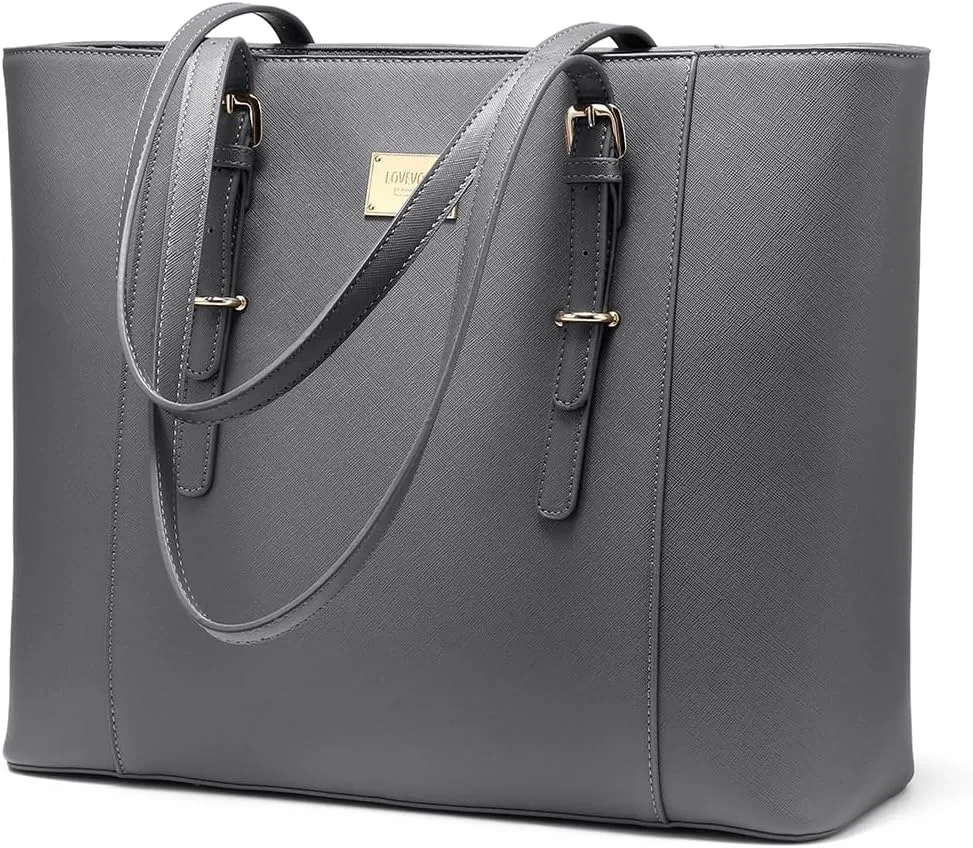 Laptop Bag for Women Large Office Handbags Briefcase Fits Up to 15.6 inch (Updated Version)-Grey