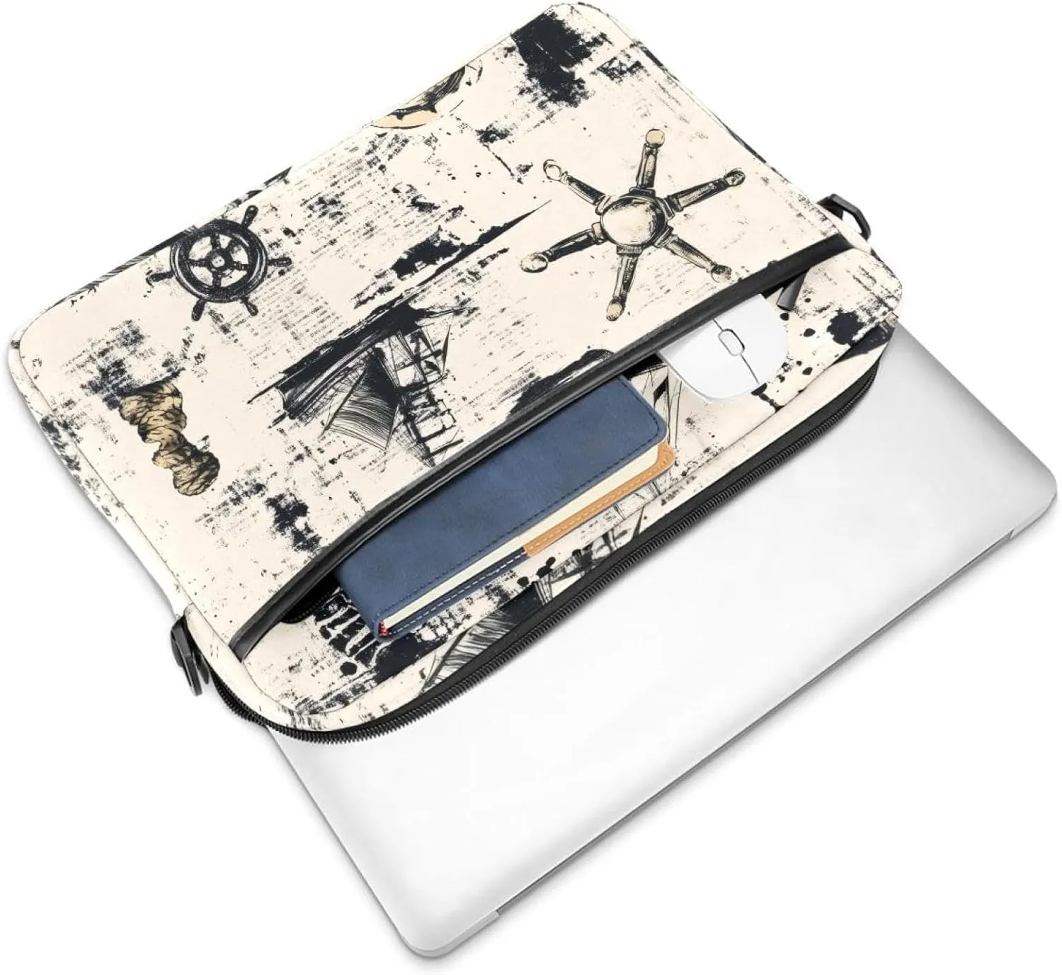 Laptop Bag Messenger Sleeve Vintage Sail Boat Ocean Blue Background Portable Tote Laptop Case Work Business Bag