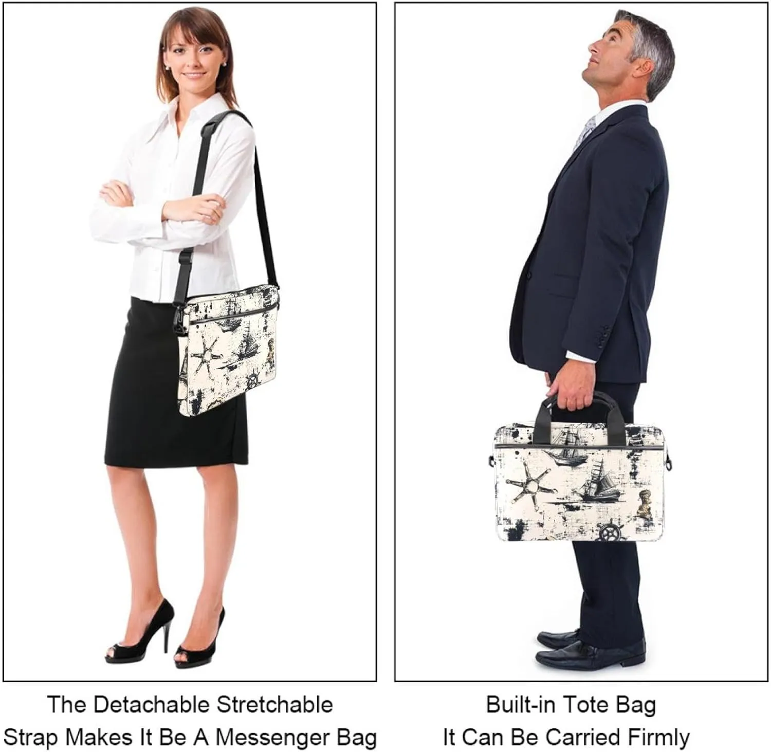 Laptop Bag Messenger Sleeve Vintage Sail Boat Ocean Blue Background Portable Tote Laptop Case Work Business Bag