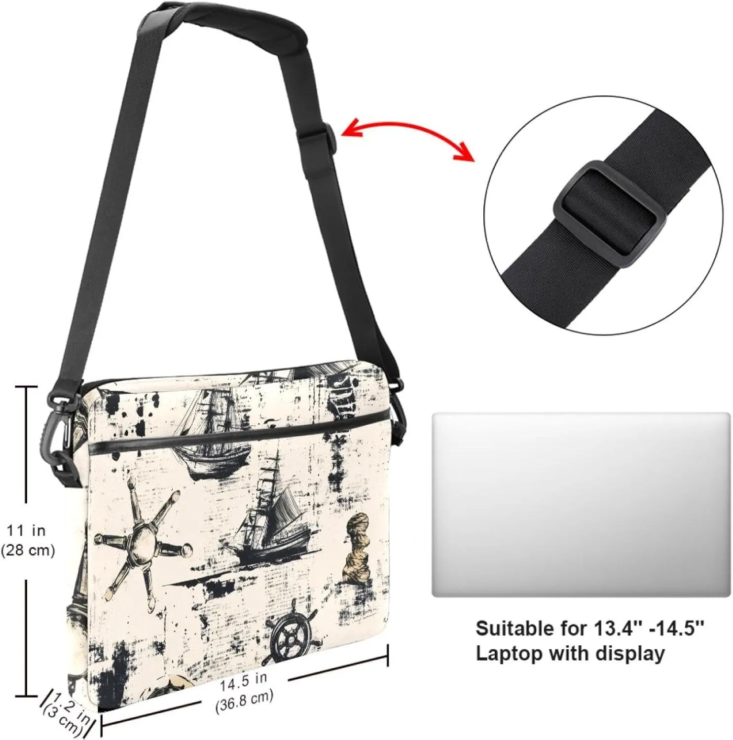 Laptop Bag Messenger Sleeve Vintage Sail Boat Ocean Blue Background Portable Tote Laptop Case Work Business Bag