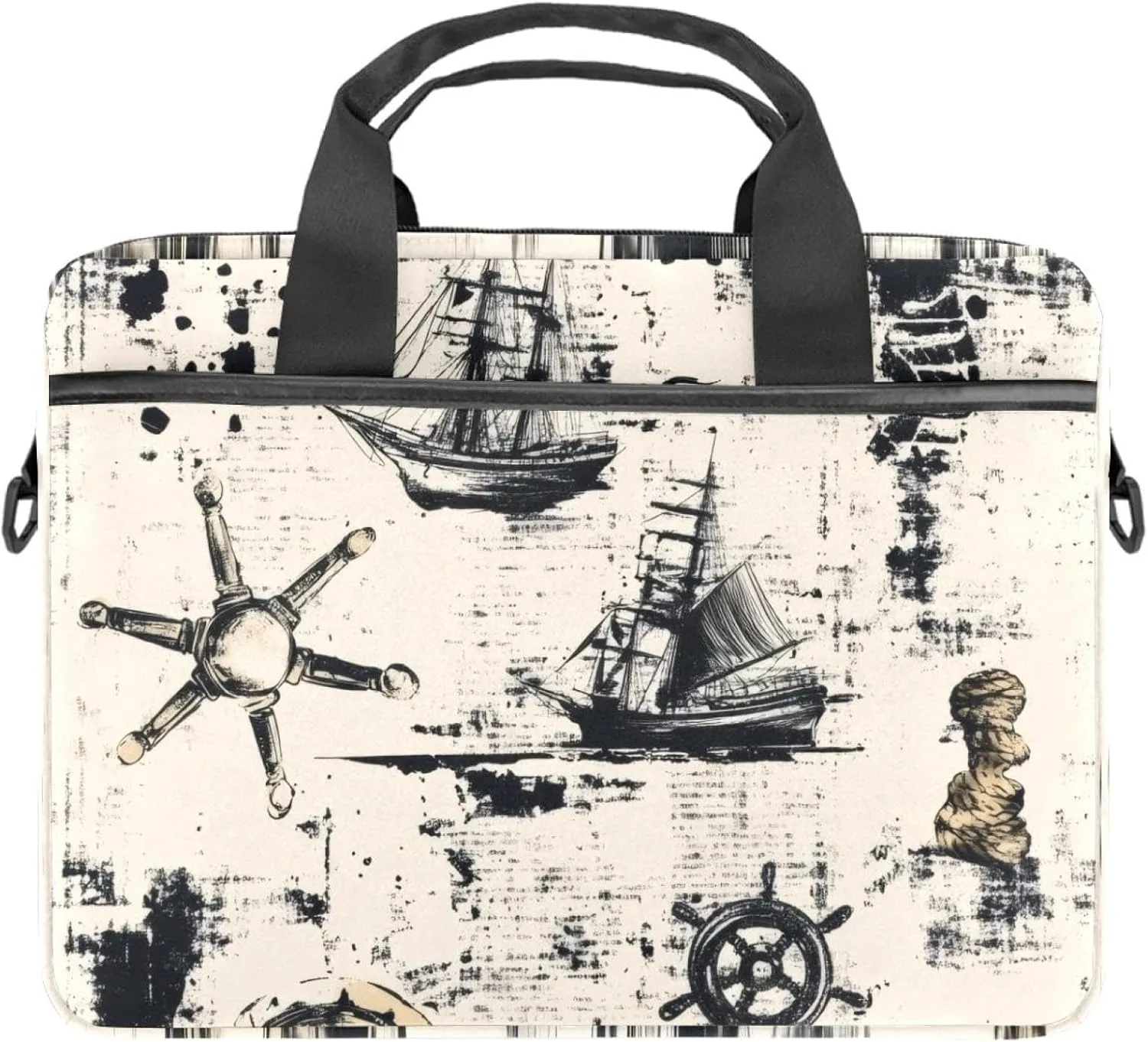 Laptop Bag Messenger Sleeve Vintage Sail Boat Ocean Blue Background Portable Tote Laptop Case Work Business Bag