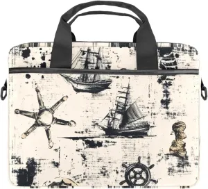 Laptop Bag Messenger Sleeve Vintage Sail Boat Ocean Blue Background Portable Tote Laptop Case Work Business Bag