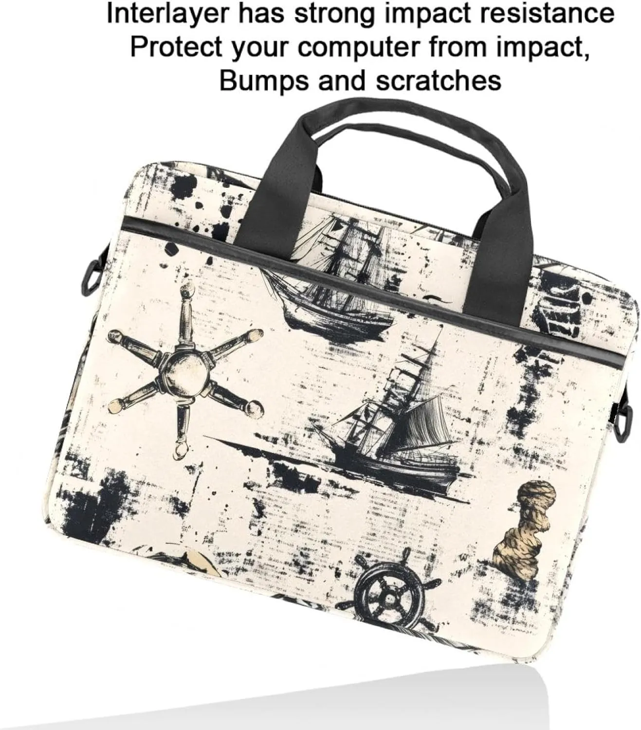 Laptop Bag Messenger Sleeve Vintage Sail Boat Ocean Blue Background Portable Tote Laptop Case Work Business Bag