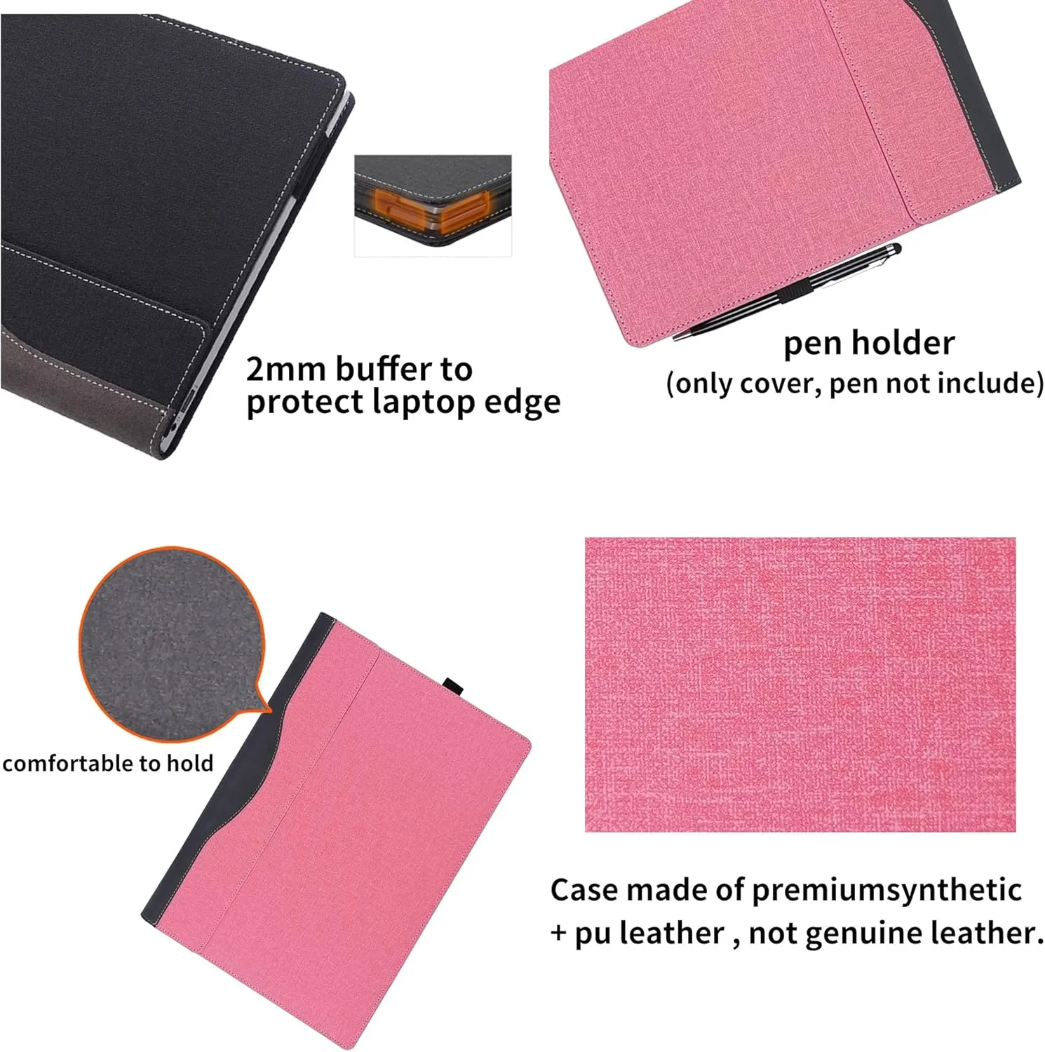 Laptop Case Cover for Lenovo K14 Gen 1 / V14 G2 G3 G4 2023 14" [Do Check Model] Detachable Notebook Sleeve Computer Bag Protective PU Shell with Pen Holder Heat Dissipation Hole (Pink, 14 inches)