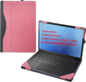 Laptop Case Cover for Lenovo K14 Gen 1 / V14 G2 G3 G4 2023 14" [Do Check Model] Detachable Notebook Sleeve Computer Bag Protective PU Shell with Pen Holder Heat Dissipation Hole (Pink, 14 inches)