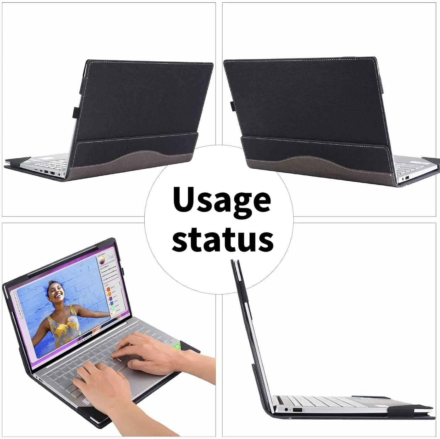 Laptop Case for Dell Inspiron 15 3000 3520 3511 & Vostro 3510 3520 15 Inch.2in1 PU Leather Protective Sleeve (Black)