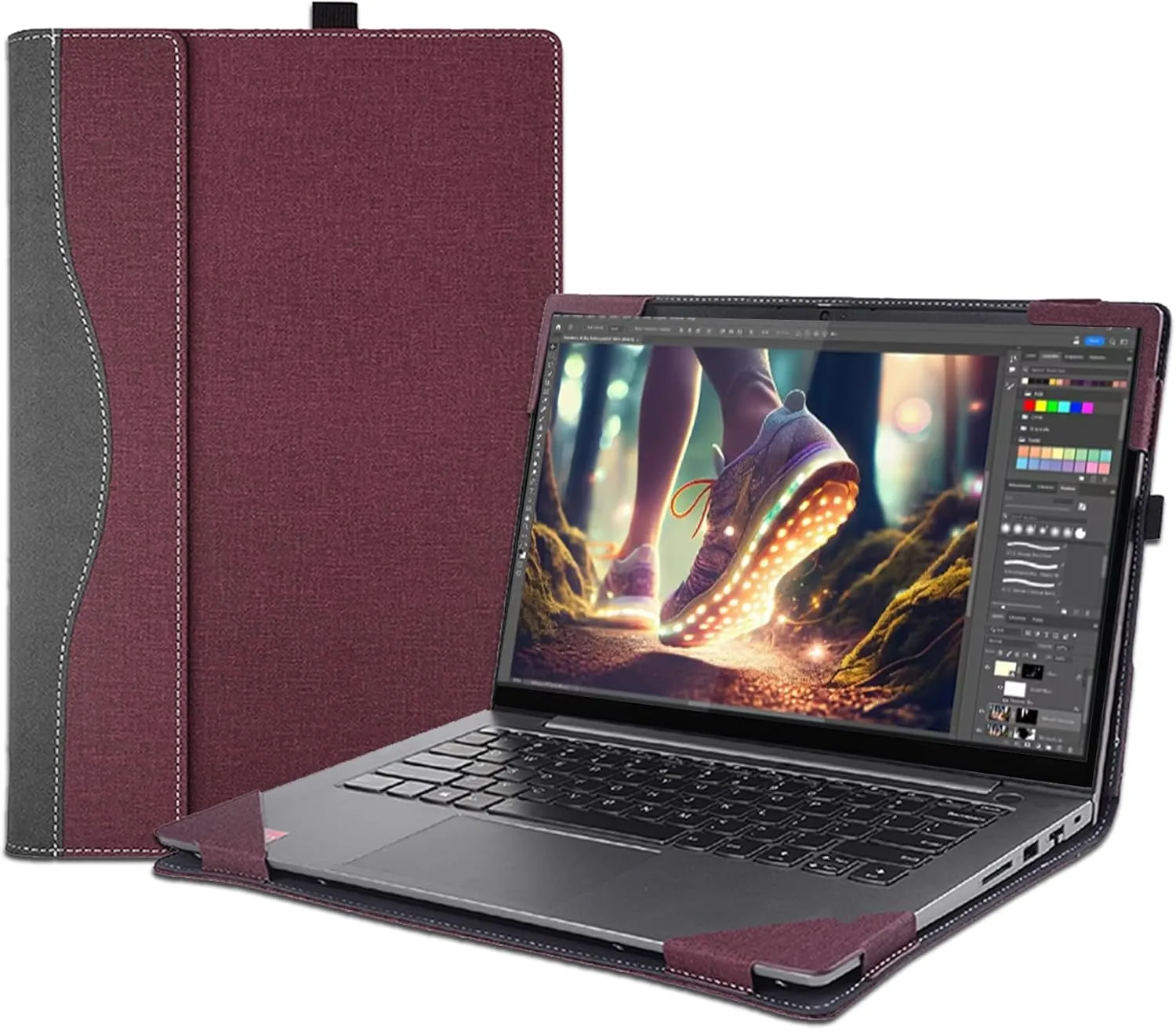 Laptop Cover Case for 16 inch Lenovo Yoga 7 2-in-1 16AHP9 /16IML9 & Yoga 7 16'' Series & Yoga Slim 7 Pro 16ACH6 16ARH7 16IAH7,PU Leather Protective Shell Detachable Laptop Bag Accessory (Burgundy)