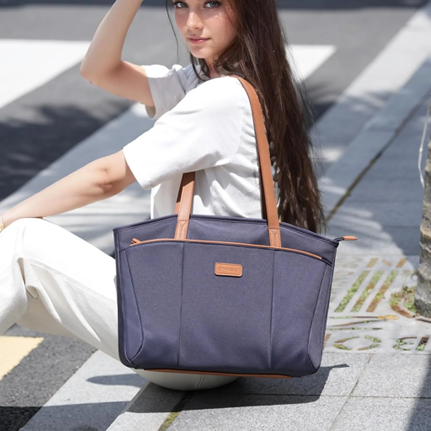 Laptop Tote Bag Shoulder Bag for Women 15-16 inch Waterproof Handbag Blue Color