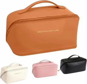Large Capacity Travel Makeup Bag Portable Travel Cosmetic Bag for Women,Makeup Organizer Storage Cases Toiletry Bag Waterproof Bathroom Bag for Girls With Handle and Divider(Brown)