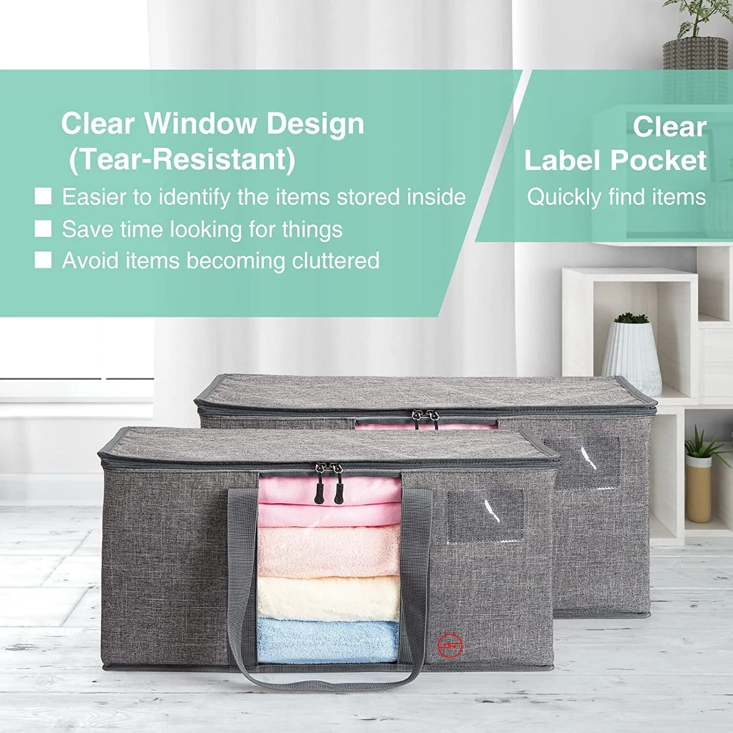 Large Storage Bags Organizer for Clothing Blanket Bedding Books Document Toy Storage Heavy Duty With Zippers Clear Window