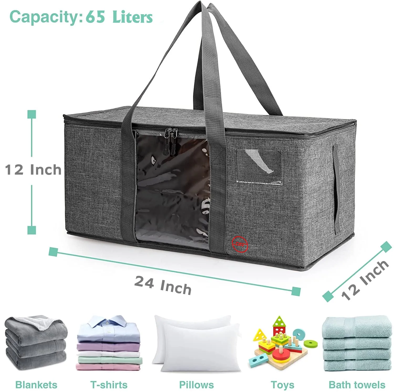 Large Storage Bags Organizer for Clothing Blanket Bedding Books Document Toy Storage Heavy Duty With Zippers Clear Window