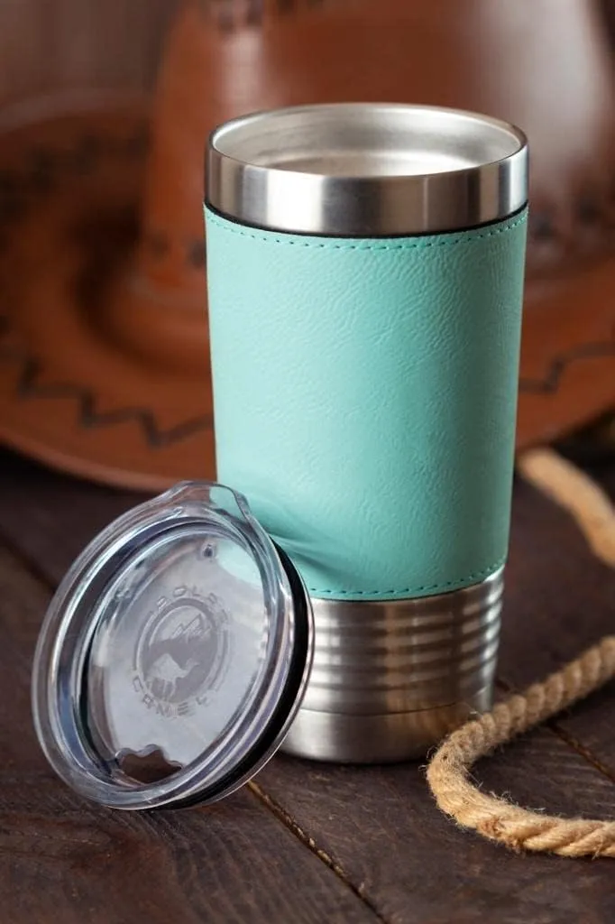 LaserGram 20oz Vacuum Insulated Tumbler Mug, Bass Fish, Personalized Engraving Included (Faux Leather, Baseball Style)
