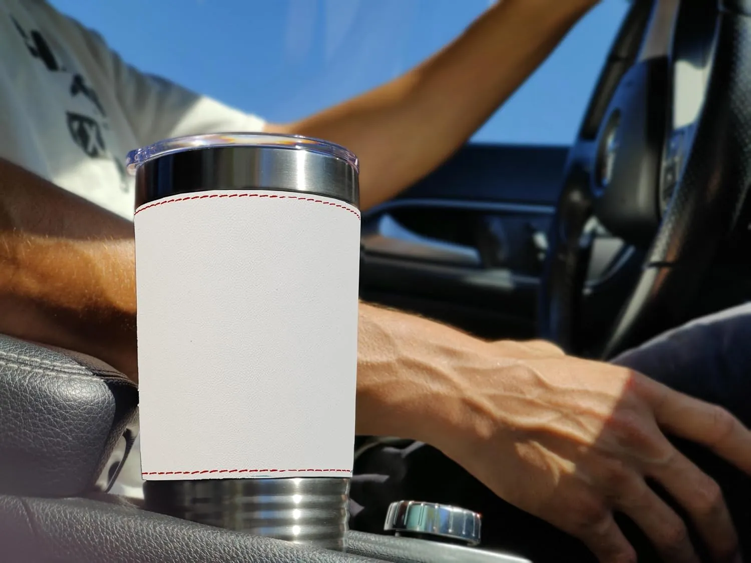LaserGram 20oz Vacuum Insulated Tumbler Mug, Bass Fish, Personalized Engraving Included (Faux Leather, Baseball Style)