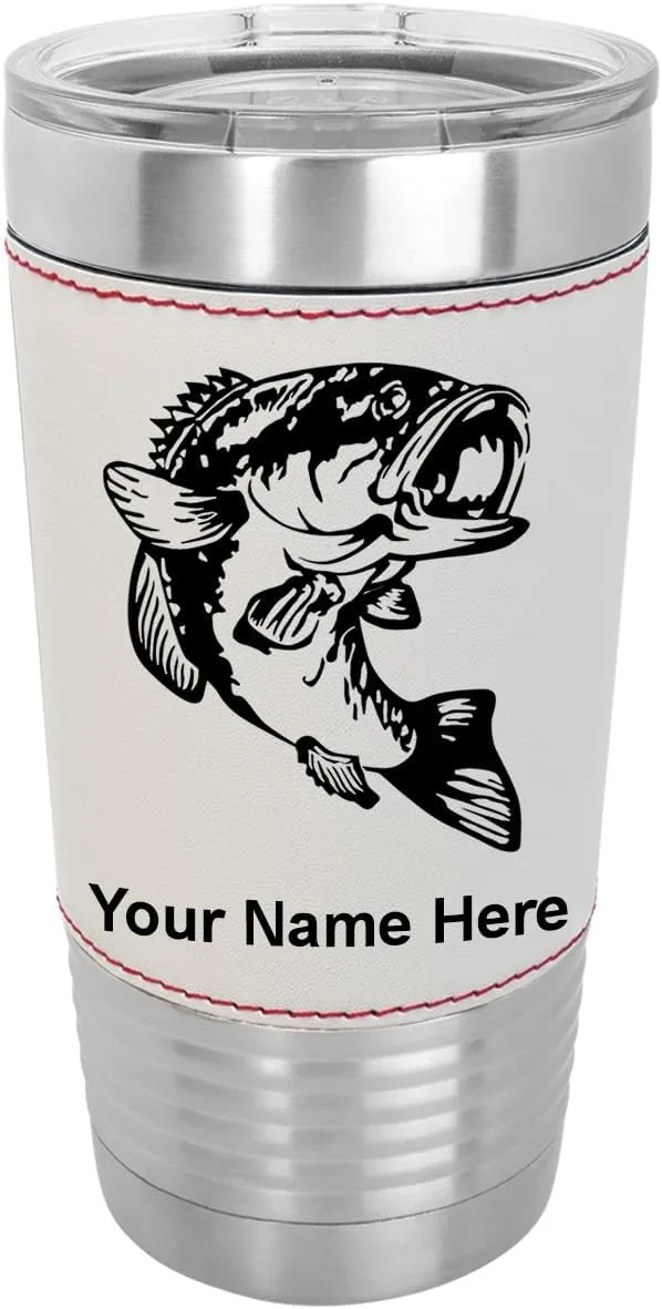 LaserGram 20oz Vacuum Insulated Tumbler Mug, Bass Fish, Personalized Engraving Included (Faux Leather, Baseball Style)