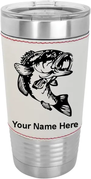 LaserGram 20oz Vacuum Insulated Tumbler Mug, Bass Fish, Personalized Engraving Included (Faux Leather, Baseball Style)