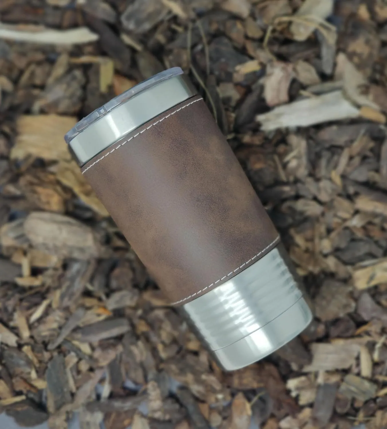 LaserGram 20oz Vacuum Insulated Tumbler Mug, Bass Fish, Personalized Engraving Included (Faux Leather, Baseball Style)