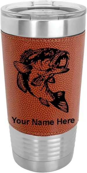 LaserGram 20oz Vacuum Insulated Tumbler Mug, Bass Fish, Personalized Engraving Included (Faux Leather, Basketball Style)