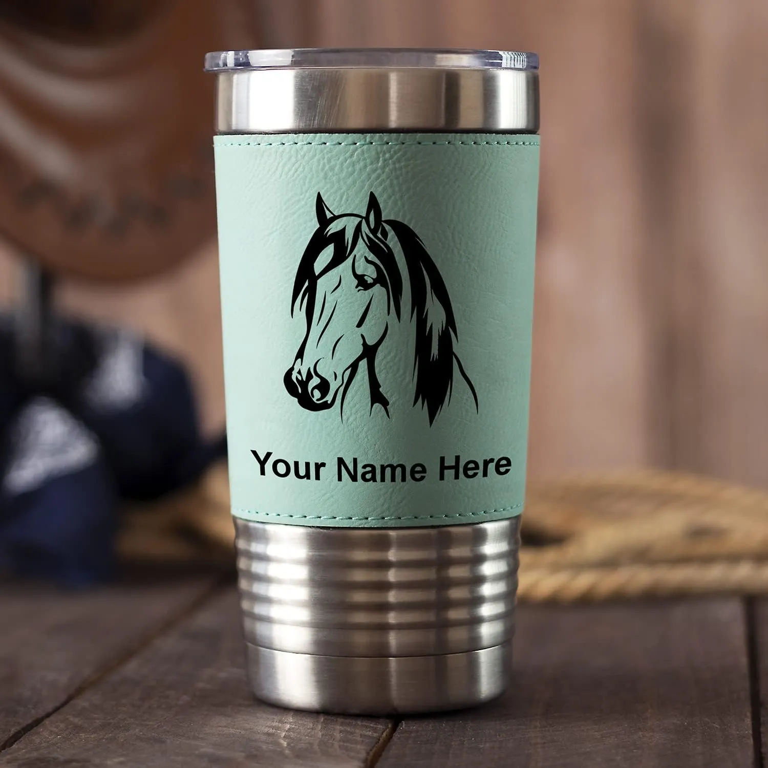 LaserGram 20oz Vacuum Insulated Tumbler Mug, Bass Fish, Personalized Engraving Included (Faux Leather, Black)