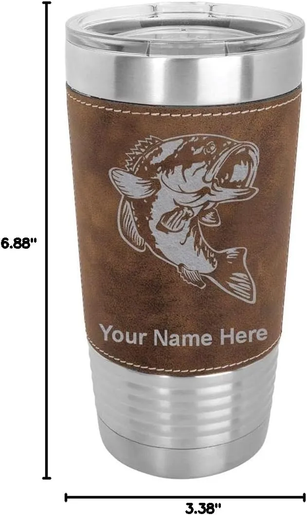 LaserGram 20oz Vacuum Insulated Tumbler Mug, Bass Fish, Personalized Engraving Included (Faux Leather, Rustic)