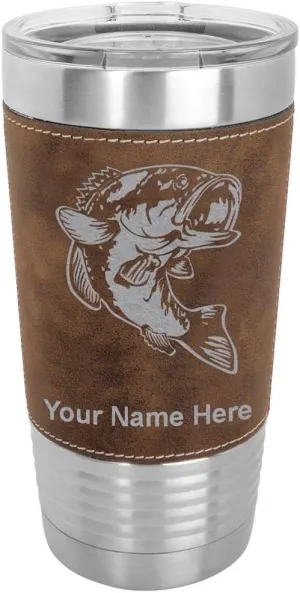 LaserGram 20oz Vacuum Insulated Tumbler Mug, Bass Fish, Personalized Engraving Included (Faux Leather, Rustic)