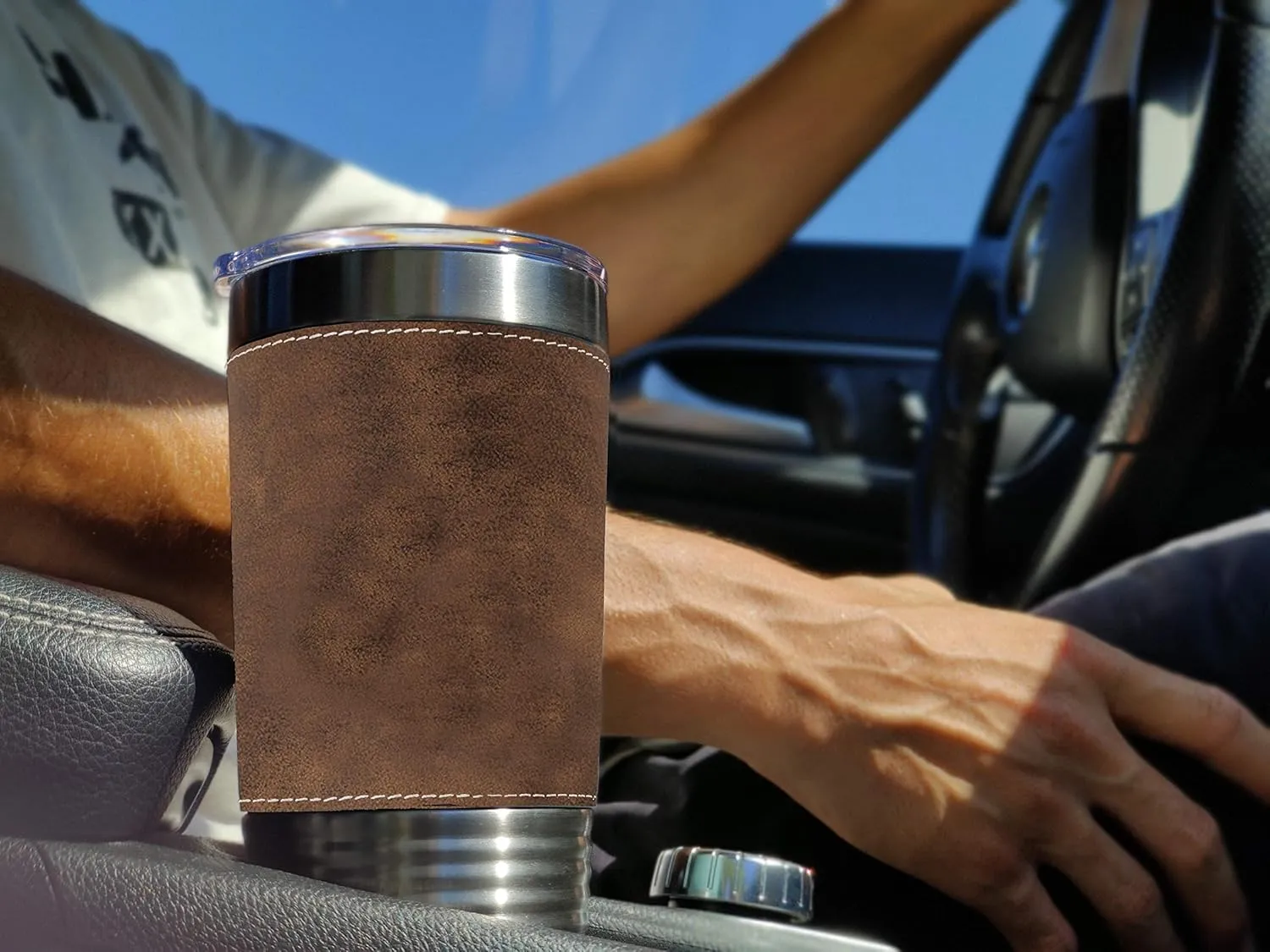 LaserGram 20oz Vacuum Insulated Tumbler Mug, Bass Fish, Personalized Engraving Included (Faux Leather, Rustic)