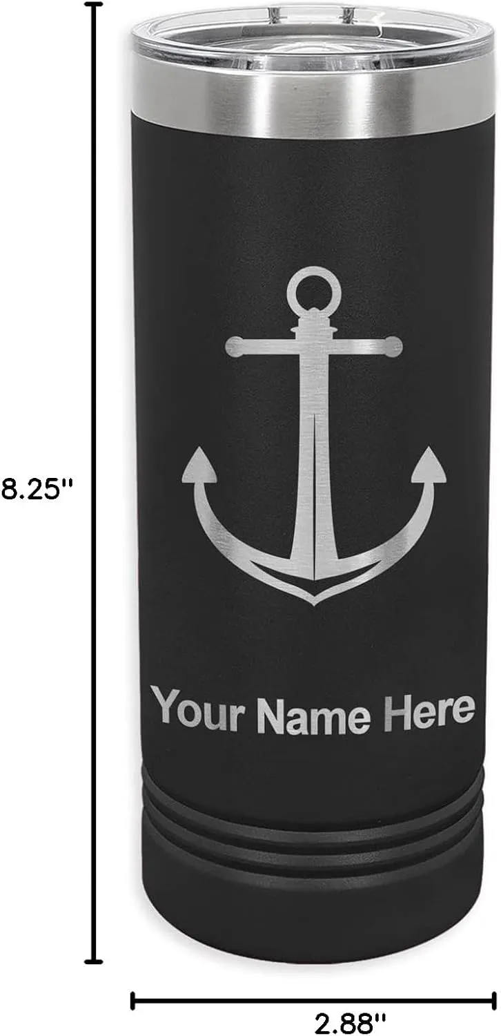 LaserGram 22oz Vacuum Insulated Skinny Tumbler, Boat Anchor, Personalized Engraving Included (Black)