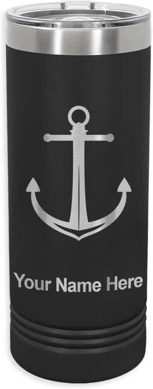 LaserGram 22oz Vacuum Insulated Skinny Tumbler, Boat Anchor, Personalized Engraving Included (Black)