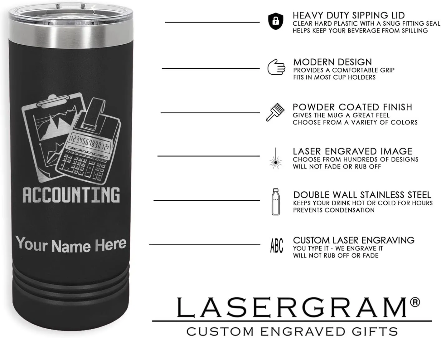 LaserGram 22oz Vacuum Insulated Skinny Tumbler, Boat Anchor, Personalized Engraving Included (Black)