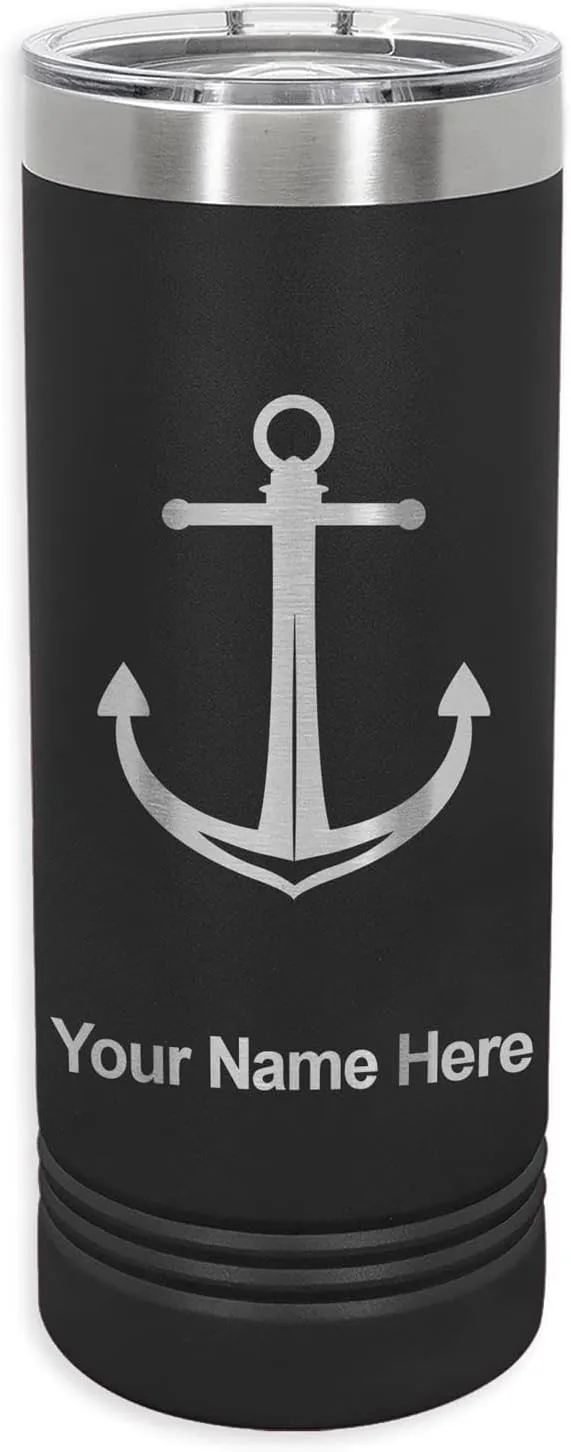 LaserGram 22oz Vacuum Insulated Skinny Tumbler, Boat Anchor, Personalized Engraving Included (Black)