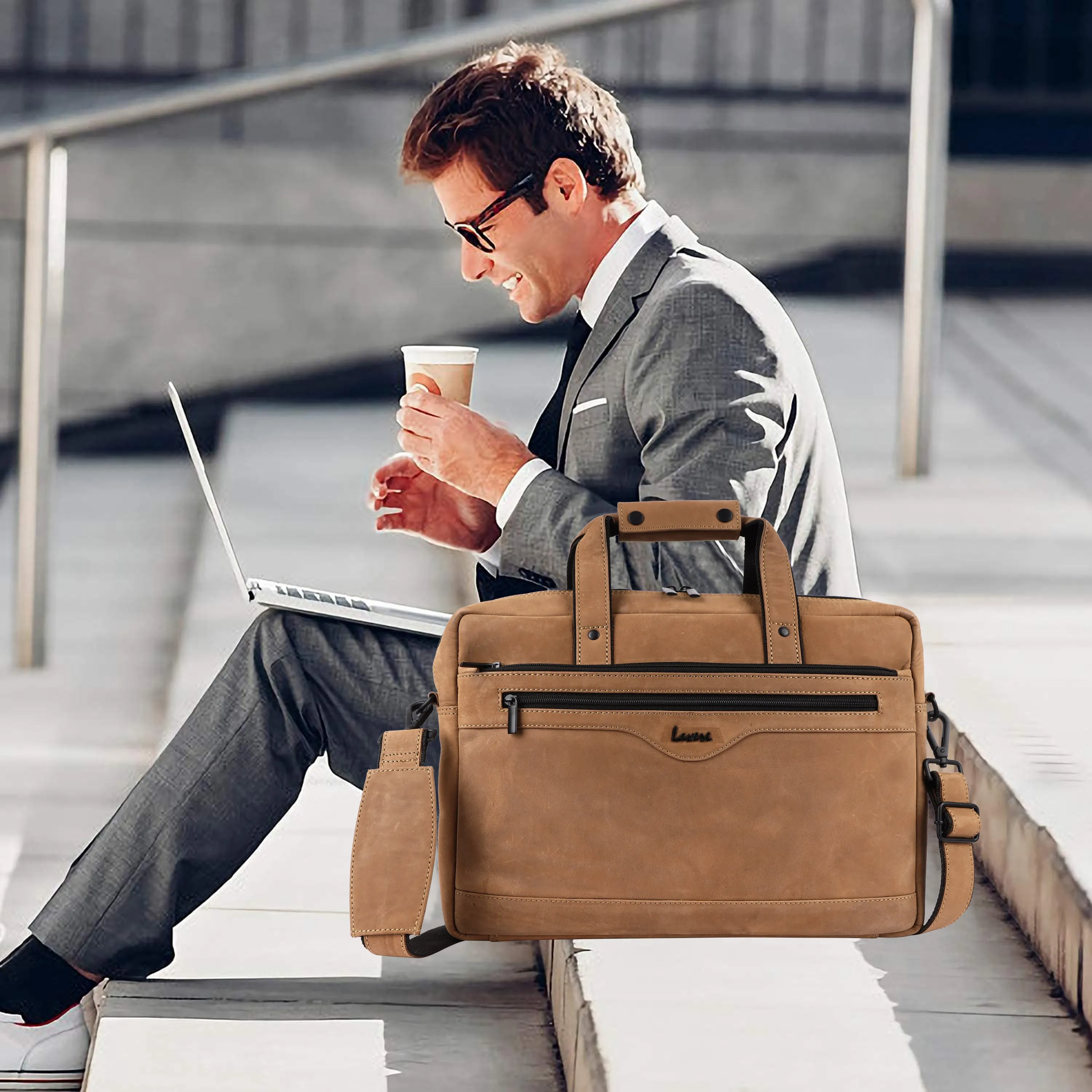 Laveri Genuine Leather Office Laptop Bag