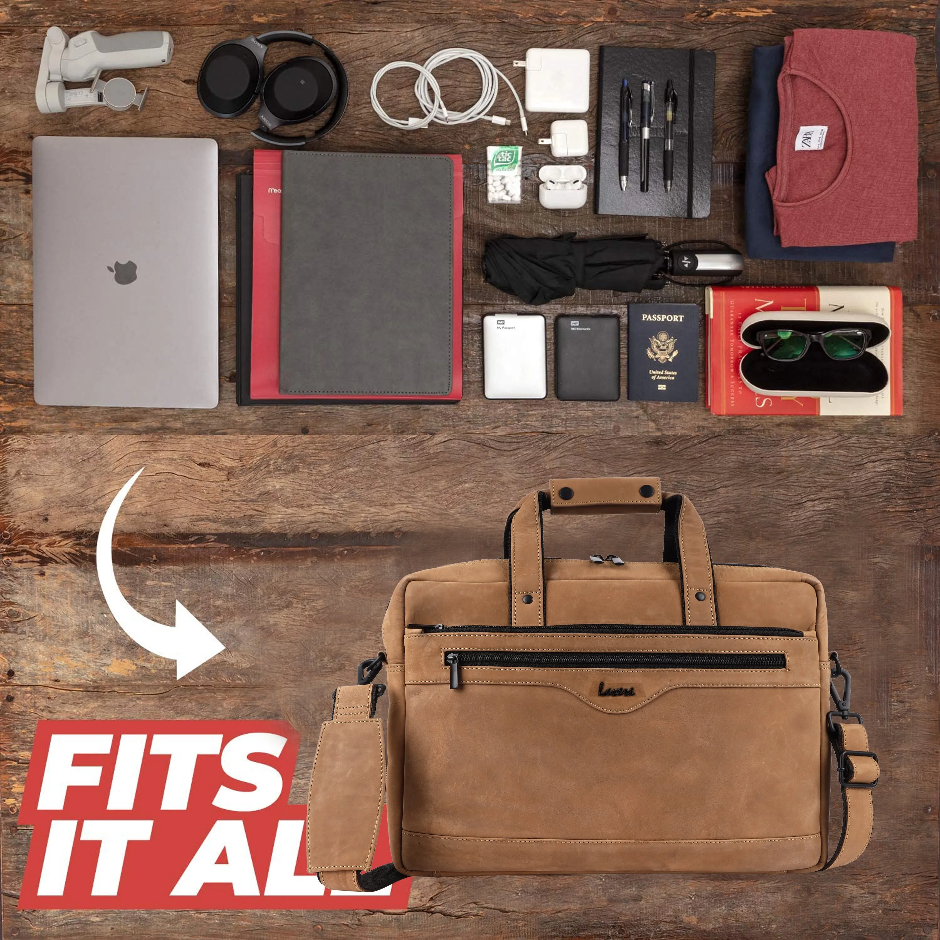 Laveri Genuine Leather Office Laptop Bag