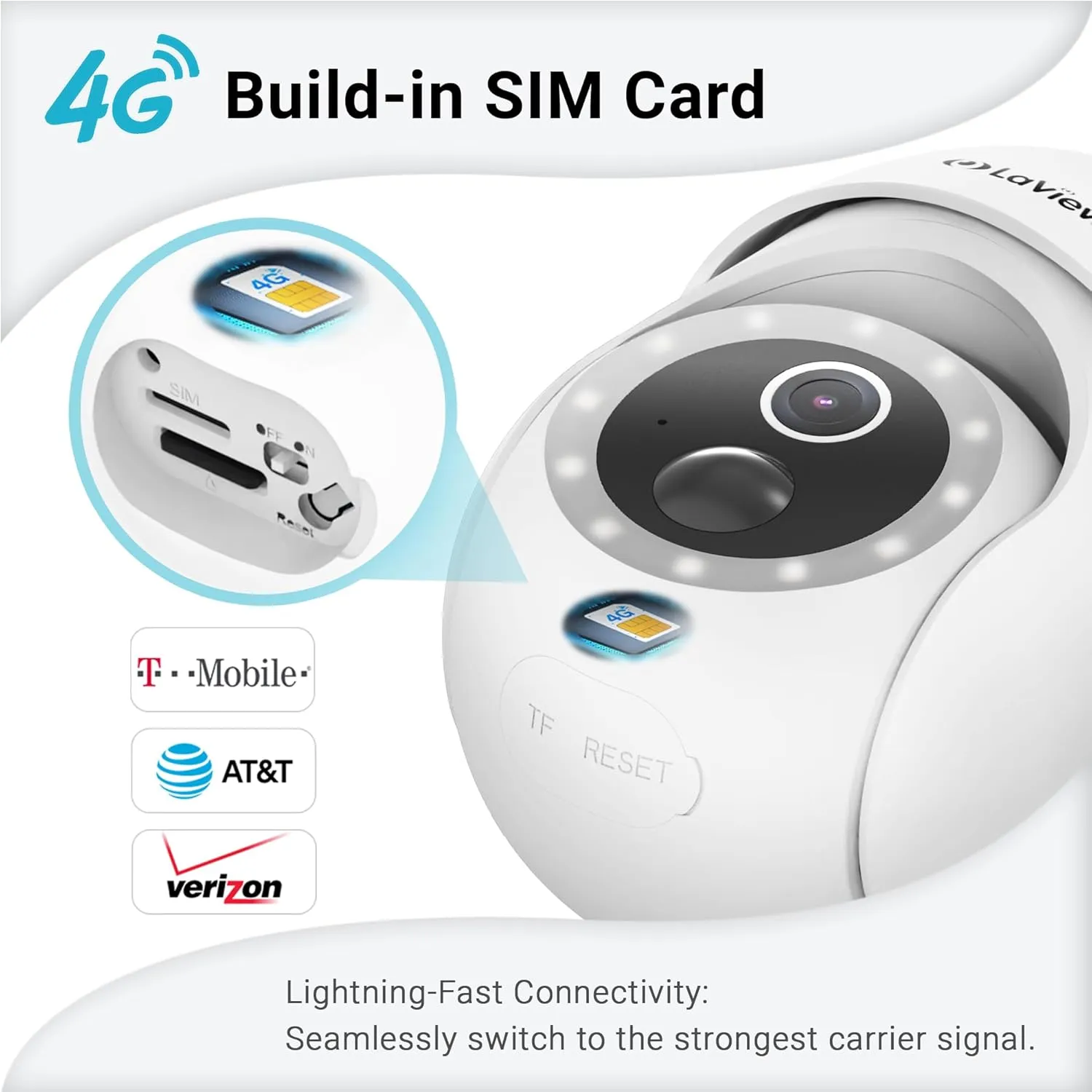 LaView 4G LTE Cellular Security Camera 2K Solar Camera Outdoor Wireless, Solar Powerd Security Camera with Color Night Vision, 360 PT Cameras for Home Security Motion Detection,SD Storage