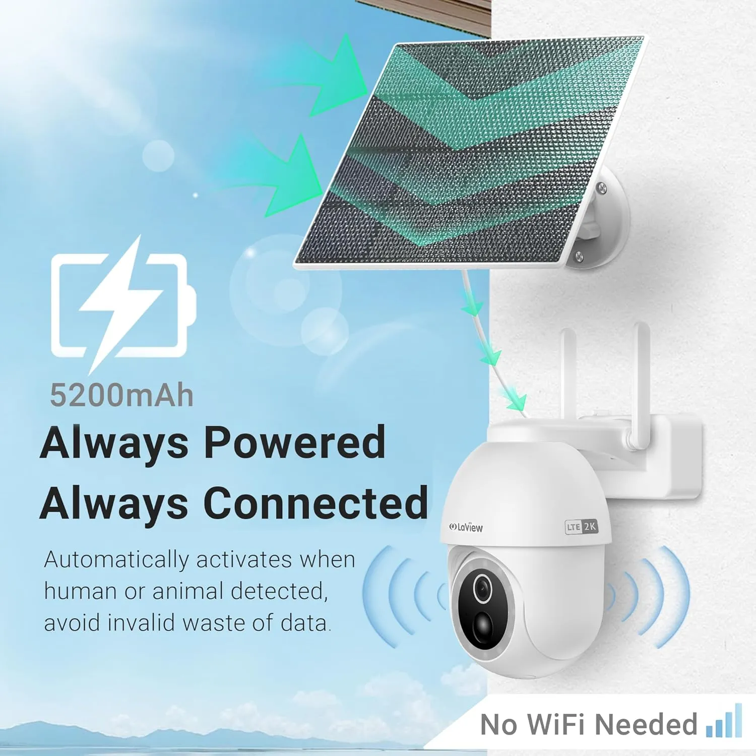 LaView 4G LTE Cellular Security Camera 2K Solar Camera Outdoor Wireless, Solar Powerd Security Camera with Color Night Vision, 360 PT Cameras for Home Security Motion Detection,SD Storage