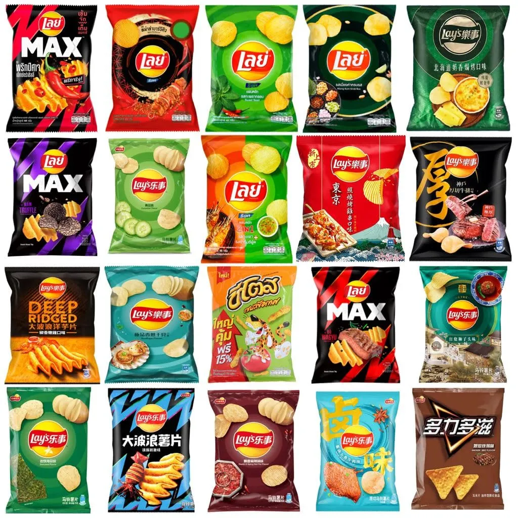 L.a.y.s POTATO/CORN CHIPS ASIA-CHINA-THAILAND-VIETNAM-JAPAN-KOREA-TAIWAN Variety Pack TWENTY BAGS (20) 30G-70G EACH NO DOUBLES. Flavors will vary New Flavors added periodically