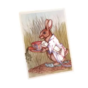 Leah Schell Blank Notecard - Rabbit with a Cuppa