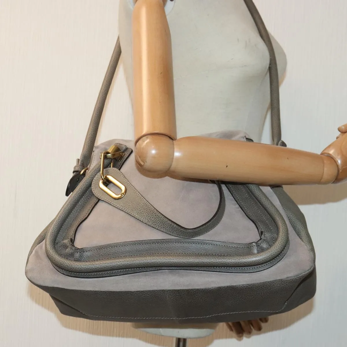 Leather 2way am6848 Seamless Cost-effective Paraty Bag Tote Suede Chloe Gray