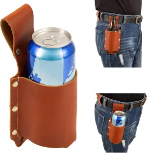 Leather Beer Holster Belt Holder - Bottle Holders for Beer Drinkers/Lovers - Grilling Gifts for Men/Father Day/Christmas