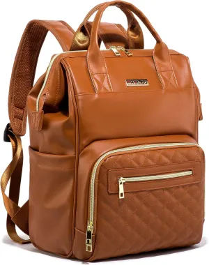 Leather Diaper Bag Backpack, Leather Quilted Design with Changing Pad, Pacifier Case, Stylish Pañaleras para Bebe, Multiple Compartments & Durable Straps, Travel-Friendly Baby Carrier Bag