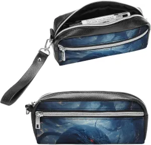 Leather Pencil Cases Black Snake in Flames Pen Pouch Travel Cosmetic Bag for Purse Portable Makeup Brush Bag Holder Coin Purse for Women Makeup Case Purse Organizer