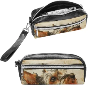Leather Pencil Cases Dog Sticking Out Tongue Pen Pouch Travel Cosmetic Bag for Purse Portable Makeup Brush Bag Holder Coin Purse for Women Makeup Case Organizer