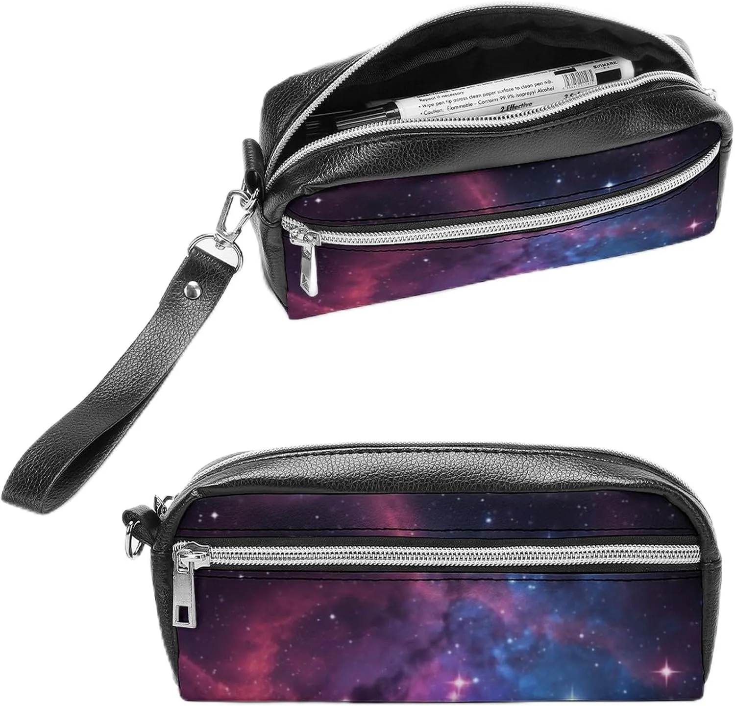 Leather Pencil Cases Universe Galaxy Star Space Pen Pouch Travel Cosmetic Bag for Purse Portable Makeup Brush Bag Holder Coin Purse for Women Makeup Case Purse Organizer